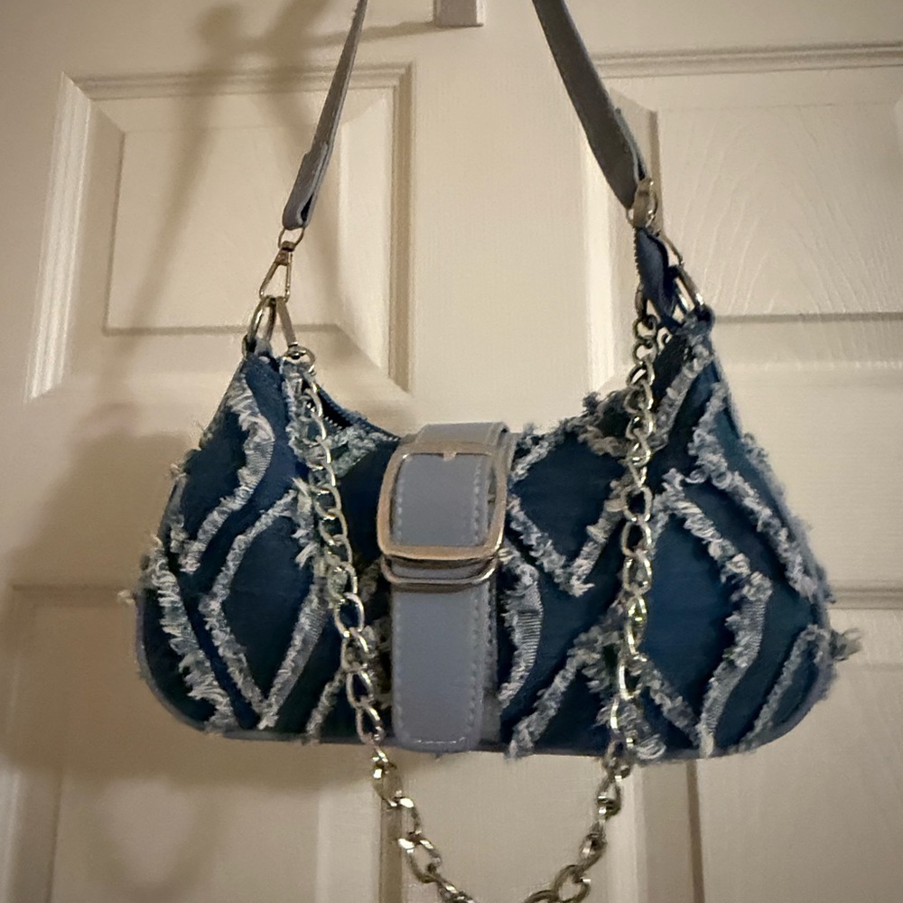 Stylish Blue Denim Shoulder Bag 10”Wx6.5”HX2 1/4” D